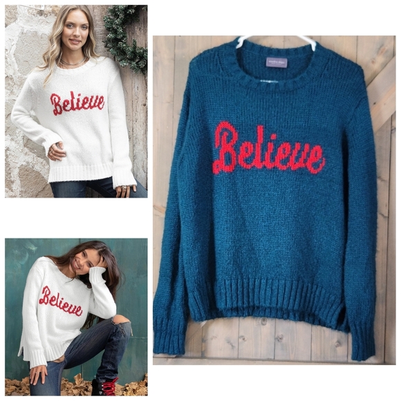 Wooden Ships "Believe" Chunky Oversized Mohair Wool Blend Sweater Size Medium - Picture 1 of 9